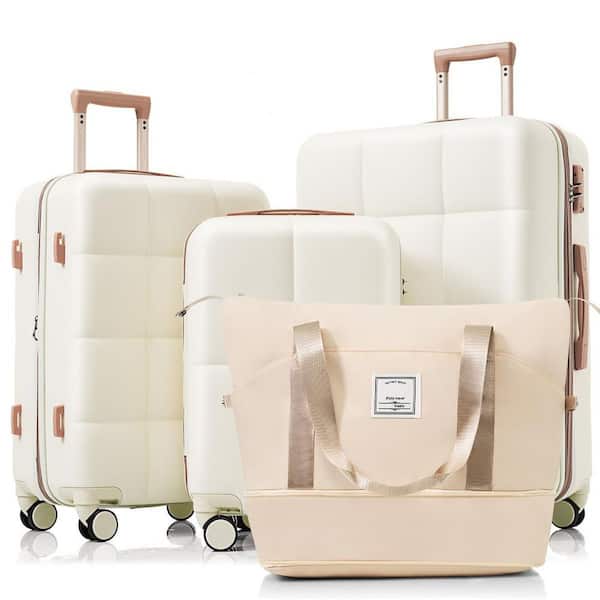 LIVACA 3-Piece White ABS Plastic Hardside Spinner Luggage Set with