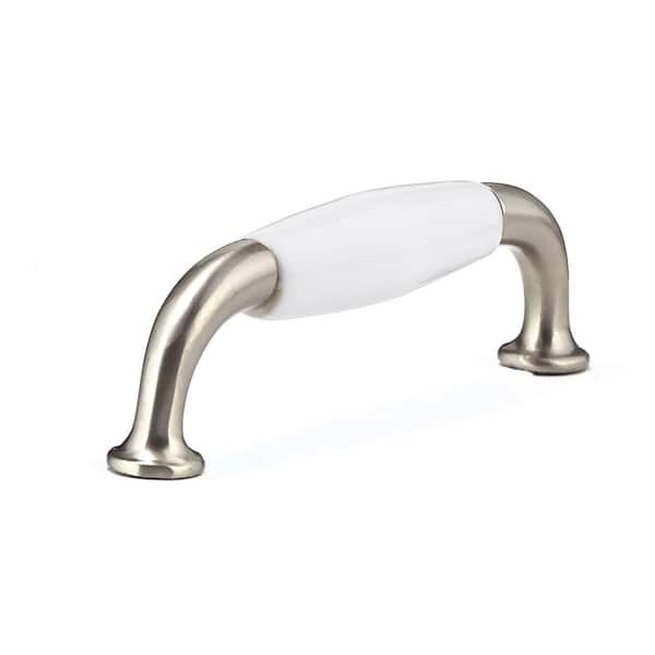 Richelieu Hardware Cherbourg Collection 3 3/4 in. (96 mm) White and Brushed Nickel Traditional Cabinet Bar Pull