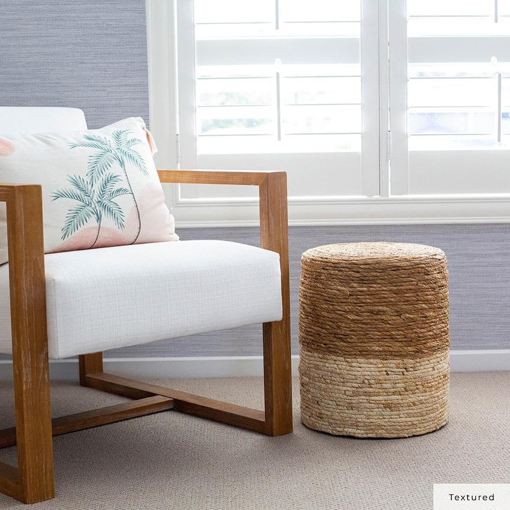Powder Blue Vinyl Grasscloth Peel and Stick Wallpaper Roll