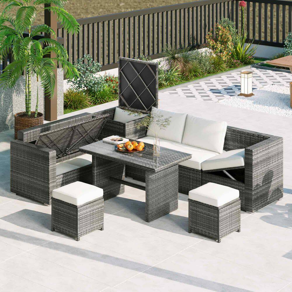 6-Piece PE Rattan Wicker Sofa Set -Outdoor Sectional Set with Adjustable Se