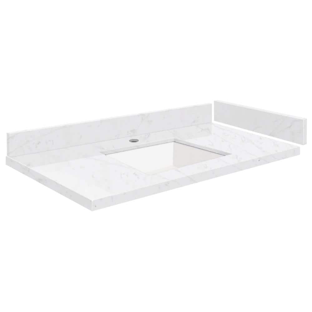 Silestone 34.5 in. W x 22.25 in. D Quartz White Rectangular Single Sink Vanity Top in Statuario price history on PriceWatchPro