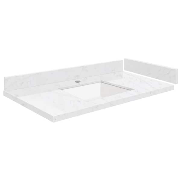 Transolid Silestone 34 in. W x 22.25 in. D Quartz White Rectangular Single Sink Vanity Top in Statuario