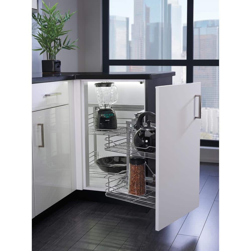 Chrome Blind Corner Organizer with Sliding Hardware
