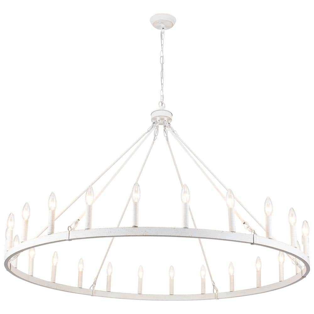 LWYTJO Yeraldine 24-Light White Farmhouse Lagre Wagon Wheel Chandelier ...