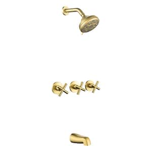 Viki Triple Handle 10 Spray Patterns 1-Spray Tub and Shower Faucet 3.5 GPM in Brushed Gold Valve Included, Leak Free