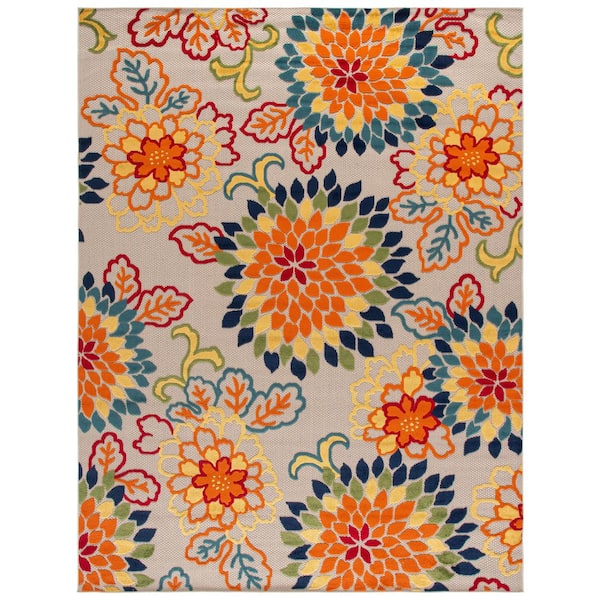 Cabana 11 ft. x 15 ft. Ivory/Orange Floral Abstract Indoor/Outdoor Area Rug