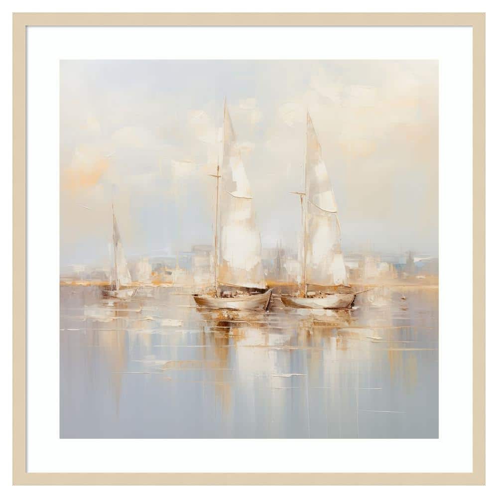 Gold Boats II 33" Svelte Natural Framed Wall Art Print
