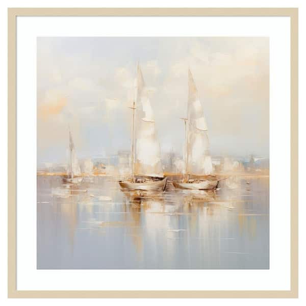Amanti Art Gold Boats II by Lazar studio 33 in. W x 33 in. H. Wood Framed Wall Art Print Framed in Brown