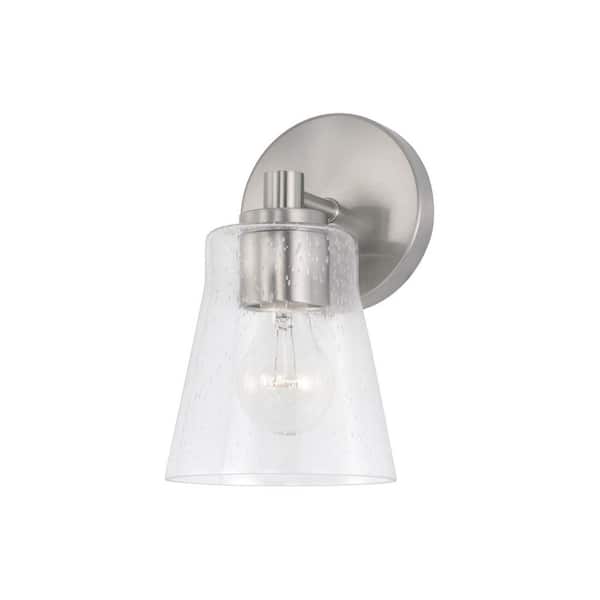 Baker 5.5 in. 1-Light Sconce in Brushed Nickel with Clear Seeded Glass
