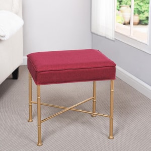 Dann Foley Bamboo Stool 4 in. Red, Gold Metal Upholstered Stool with Linen Seat
