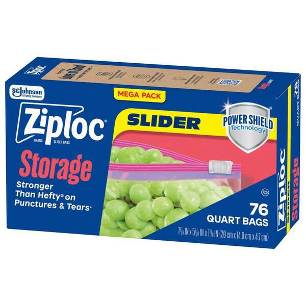 Ziploc Slider Storage Bags, Reusable Quart Size Bags, Power Shield