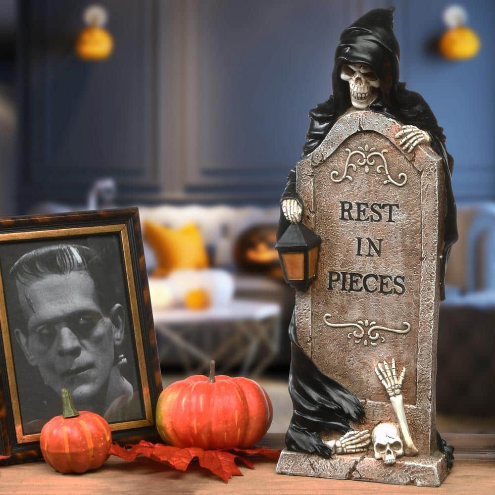 16" Black and Brown Resin Grim Reaper Skeleton Figurine