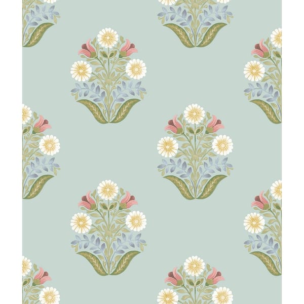 Sophie Aqua Floral Medallion Peel and Stick Wallpaper