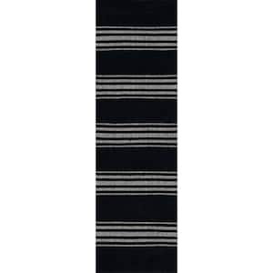 Lauren Liess Bergamot Striped Cotton Black 3 ft. x 8 ft. Runner Rug