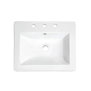 18 in. Drop-In Top Mount Rectangular Ceramic Bathroom Sink Basin in White with Overflow Drain