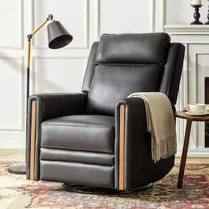 Lucio Black Genuine Leather Power Recliner with 1-Touch Reset