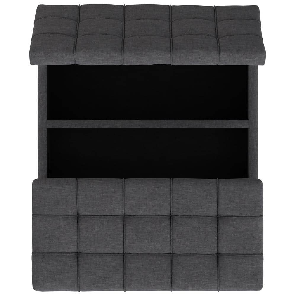 Slate Grey Tufted Lift-Top Storage Cocktail Ottoman