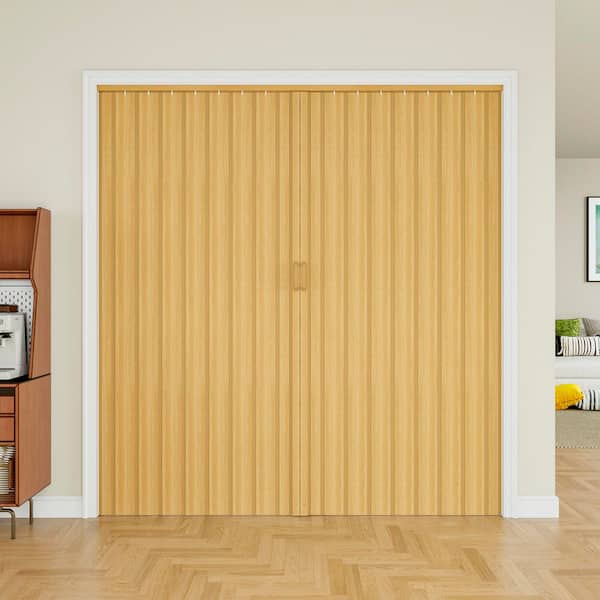 Blackout Door 72 in. x 80 in. Oak Vinyl PVC Accordion Door, Interior Folding Doors for Closet With Hardware Kit