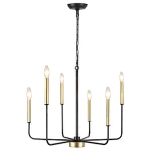 Mercer 6-Light Black/Gold Classic/Traditional Chandelier Candle Style for Living Room Kitchen Island Foyer Bedroom