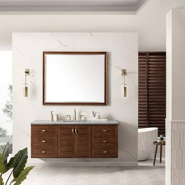 James Martin Vanities Amberly 60.0 in. W x 23.5 in. D x 34.7 in. H Bathroom Vanity in Mid-Century Walnut with Eternal Jasmine Pearl Quartz Top