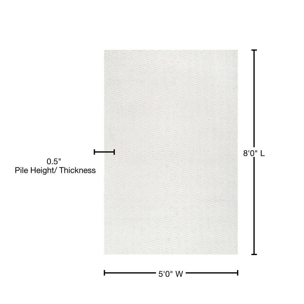 Ivory Chevron Handwoven Wool Square Area Rug, 5' x 8'