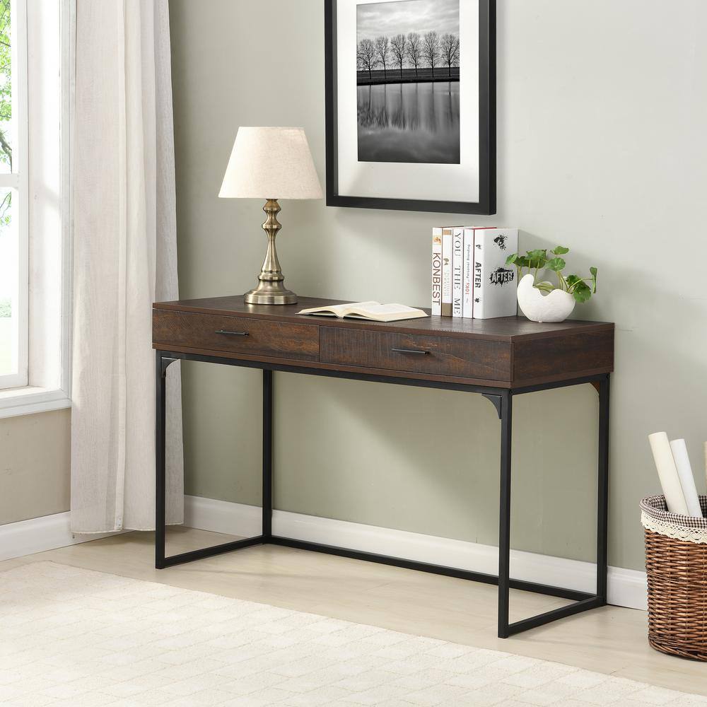 Elm and Black Wood Computer Desk with Drawers