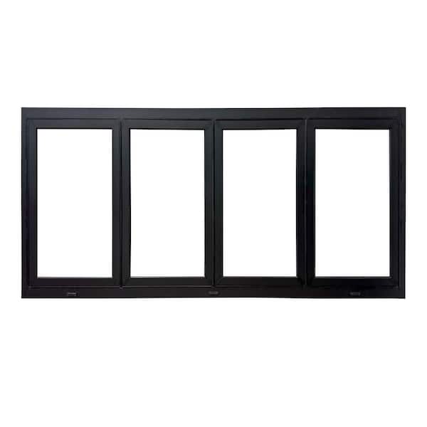 Teza 60 Series BiFold 95.5 in. W x 47.5 in. H Left and Right-Hand/Opening Matte Black Aluminum Tempered Window w/ Screen