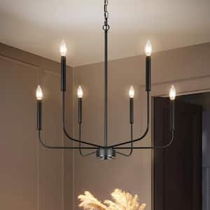 6 Lights Modern Black Chandelier for Parlor,Reception Room, Farmhouse Candlestick Dining Room Pendant Light Fixture