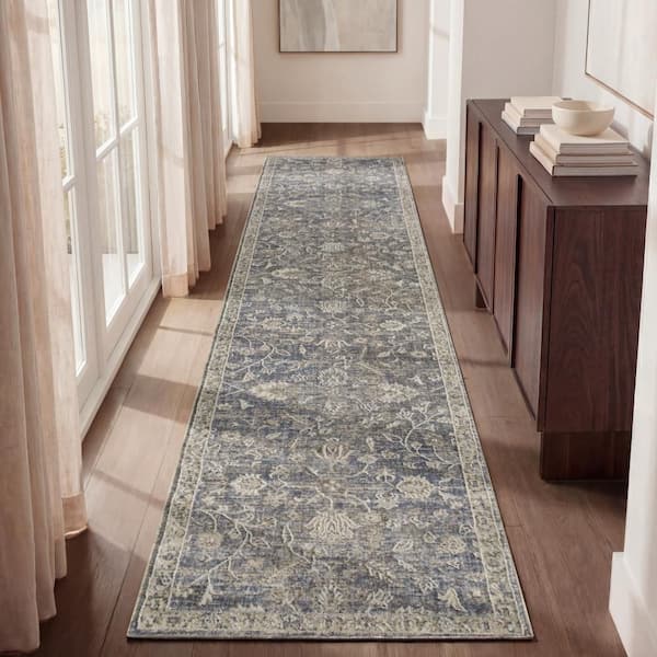 Harbor Blue 2 ft. x 10 ft. Floral Traditional Runner Area Rug