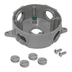 Round Metal Weatherproof Electrical Outlet Box with (5) 1/2 inch Holes, Gray