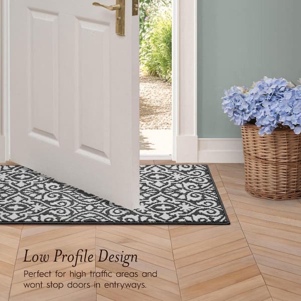 Laura Ashley Washable Skid-Resistant Dark Grey/Ivory 2 ft. x 4 ft