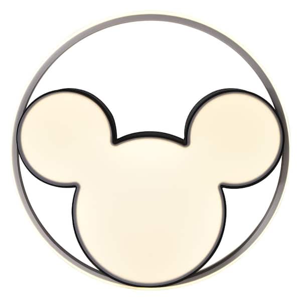 HUOKU Lumin 20 in. 1-Light Black and White Smart LED Flush Mount Mickey Cartoon Room Ceiling Light with Remote Control