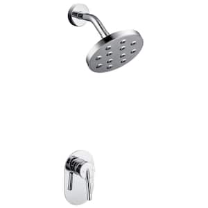 1-Spray Patterns 6 in. Wall Mount Fixed Shower Head Rough in Valve Trim Kit Shower Faucet Set in Chrome (Valve Included)