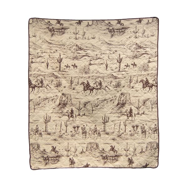 Cowboy Beige and Brown Cotton Throw Blanket