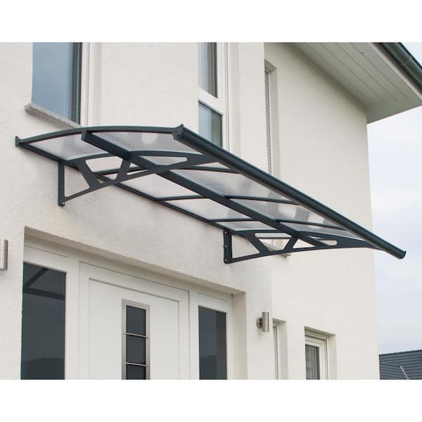 Amsterdam 5 ft. x 7 ft. Gray/Clear Door and Window Fixed Awning