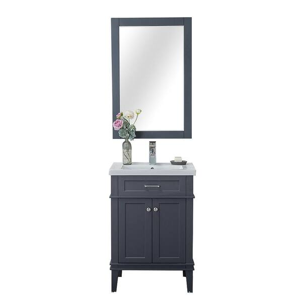 null Lancaster 24 in. W x 18.25 in. D x 34.75 in. H Vanity in Gray with Porcelain Top in White with White Basin