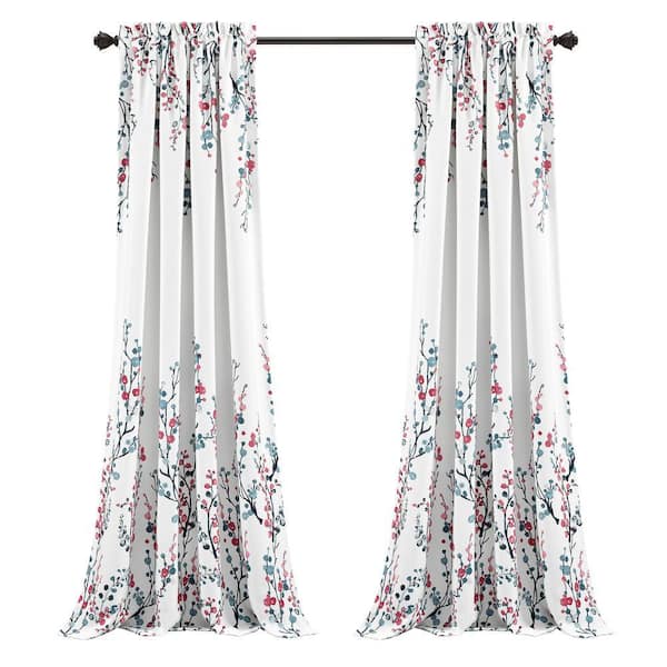 Mirabelle Watercolor Floral Room Darkening Window Curtain Panels Blue/Coral 52x84+2 Set