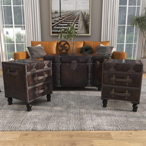 Litton Lane Brown Vintage Faux Leather 4 Drawer Bench with Faux Leather ...