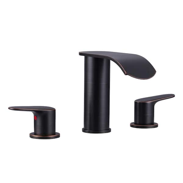 ALEASHA 8 in. Widespread Doubl-Handle High Arc Bathroom Faucet with Drain Kit Included in Oil Rubbed Bronze