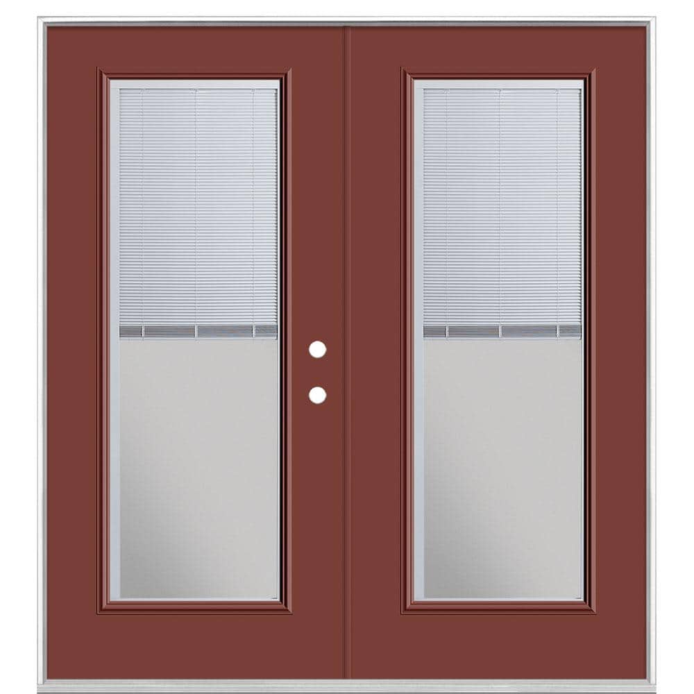 72 in. x 80 in. Red Bluff Steel Prehung Left-Hand Inswing Mini Blind Patio Door without Brickmold