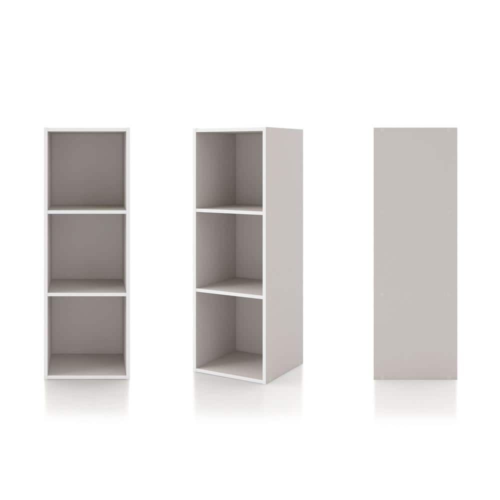 Taupe Grey 3-Shelf Stackable Wood Cube Bookcase