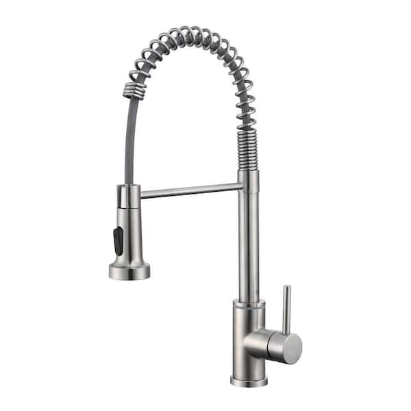 19 in.Single Handle Pull Down Sprayer Kitchen Faucet with 360° Spout Swivel in Brushed Nickel