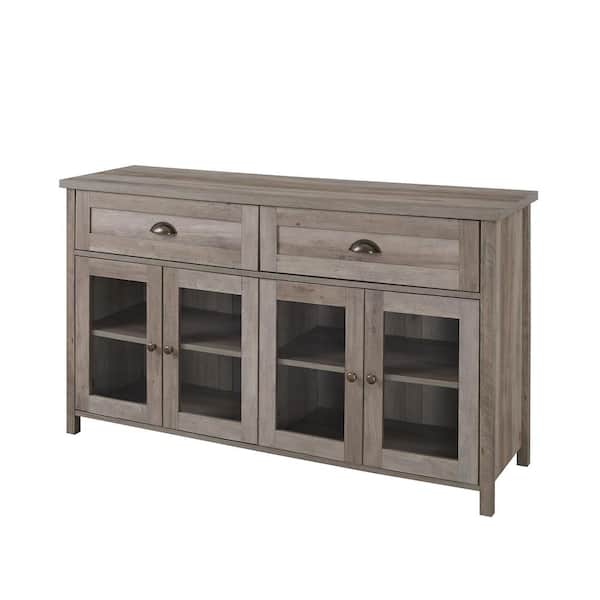 Walker Edison Furniture Company Grey Wash Wood and Glass Transitional Farmhouse 4 Door Sideboard with 2-Drawers