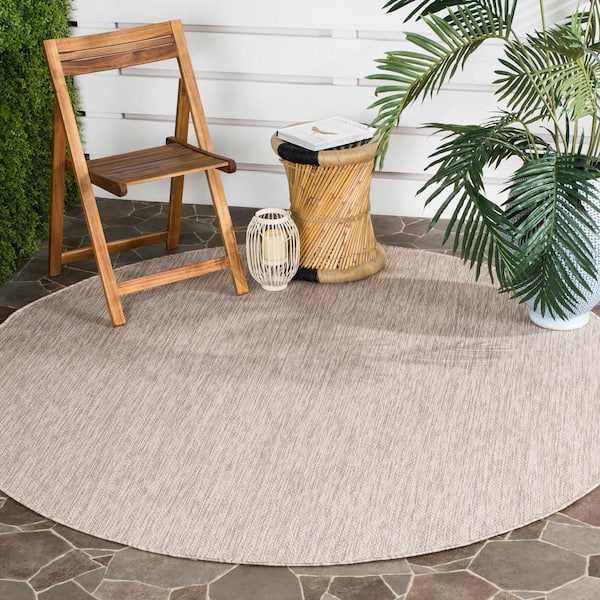 Courtyard Beige 7 ft. x 7 ft. Round Solid Indoor/Outdoor Patio  Area Rug