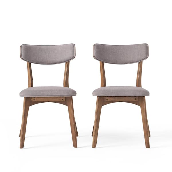 Unbranded Abrielle Dark Grey and Natural Walnut Fabric Dining Chairs (Set of 2)