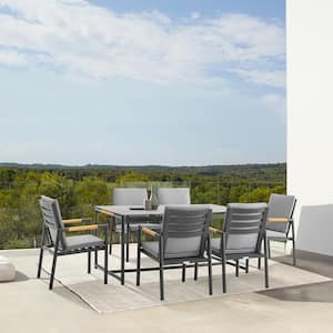 Royal Black 7-Piece Aluminum Rectangle Outdoor Dining Set with Cushions