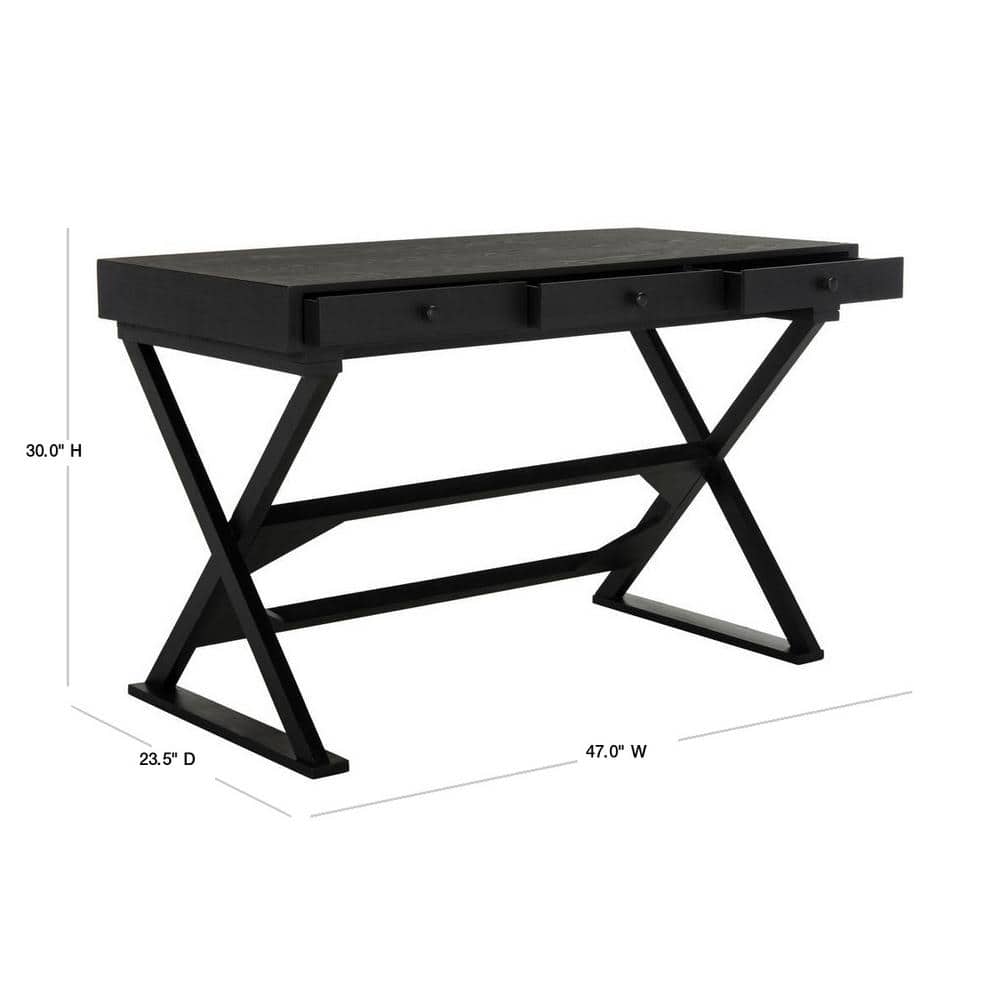 Weathered Black Transitional Wood Home Office Desk with Drawers