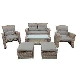 4-Piece Outdoor Wicker Conversation Set All Weather Sectional Sofa with Ottoman and Gray Cushions