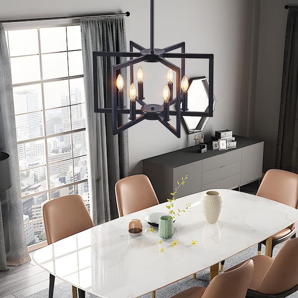 PUDO 21.7 in. 6-Light Black Geometric Chandelier with