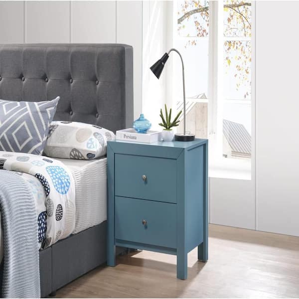 HOME IMPORTS EMPORIUM Cool Blue Finish, 2 Drawers Nightstand